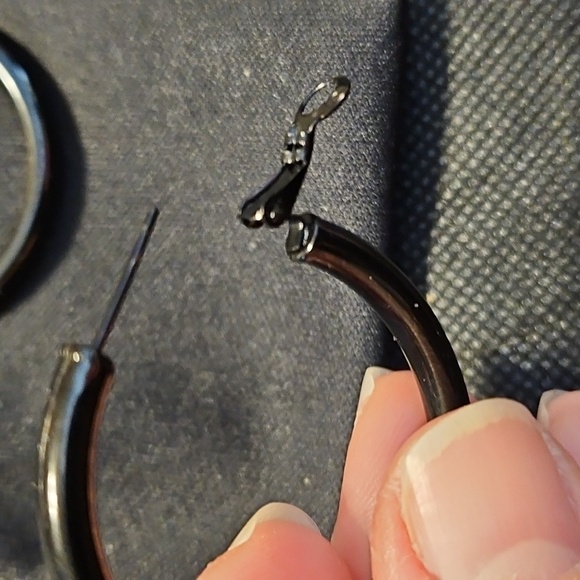 Black Hoop Earrings with Lever-backs - Picture 4 of 6